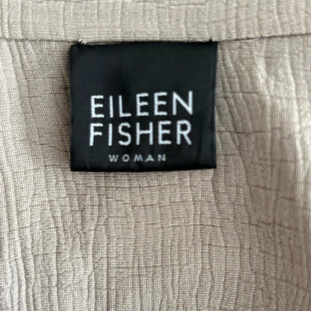 Eileen Fisher Silk Blend Open Front Jacket Taupe Textured Blazer Size 1X - Picture 4 of 5